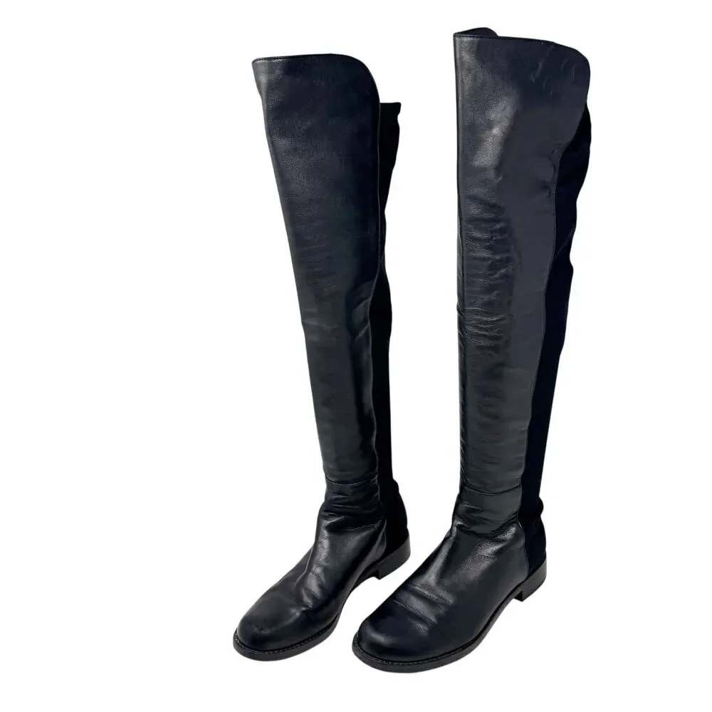 Stuart Weitzman 5050 Over the Knee Black Leather Stretch Boots Size 7